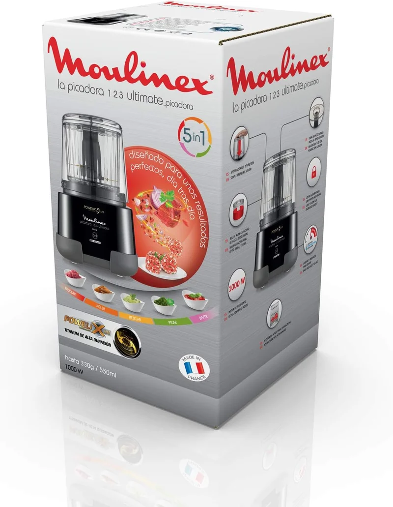 Moulinex La Moulinette Ultimate, Elektrischer Zerkleinerer, 350 g bzw. 550 ml Fassungsvermögen, 5 Fu