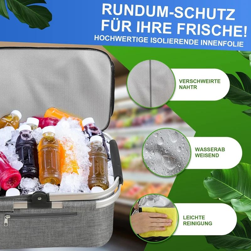 Nagoyuki 30L Einkaufskorb, Kühltasche, Faltbarer Kühlkorb, Doppellagige Einkaufstasche, Praktischer