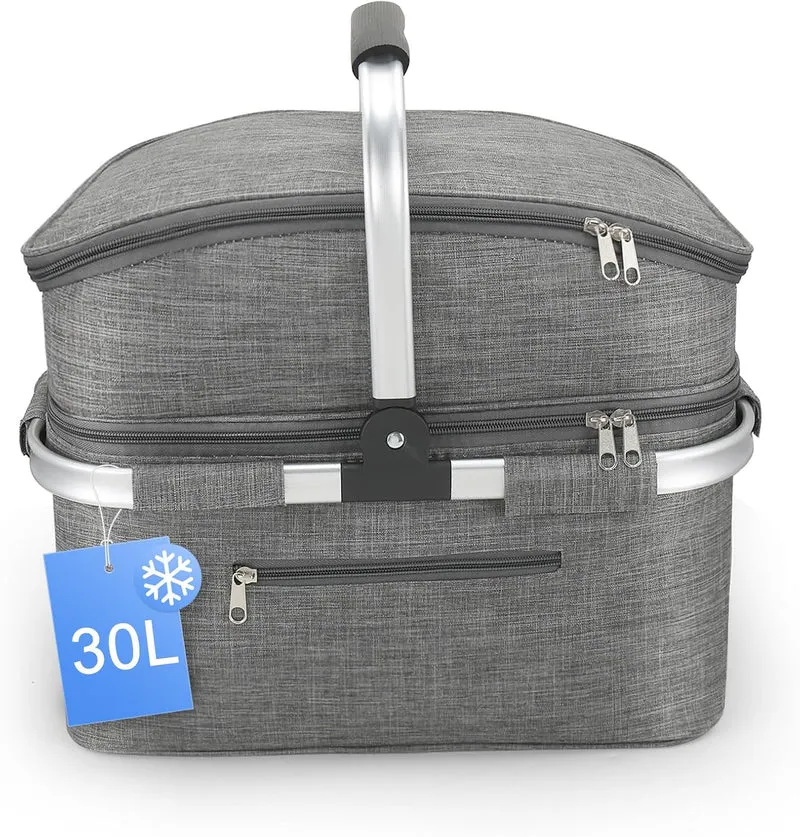 Nagoyuki 30L Einkaufskorb, Kühltasche, Faltbarer Kühlkorb, Doppellagige Einkaufstasche, Praktischer