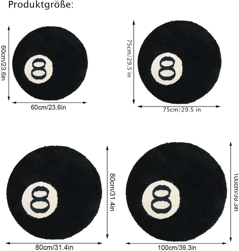 MZYZPPBD 8 Ball Teppich Rund Tufting Weich Simulation Billiard Teppich Anti-Rutsch Badematte Kinder