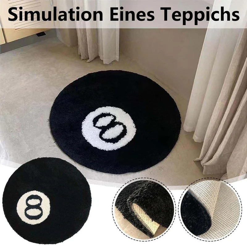 MZYZPPBD 8 Ball Teppich Rund Tufting Weich Simulation Billiard Teppich Anti-Rutsch Badematte Kinder