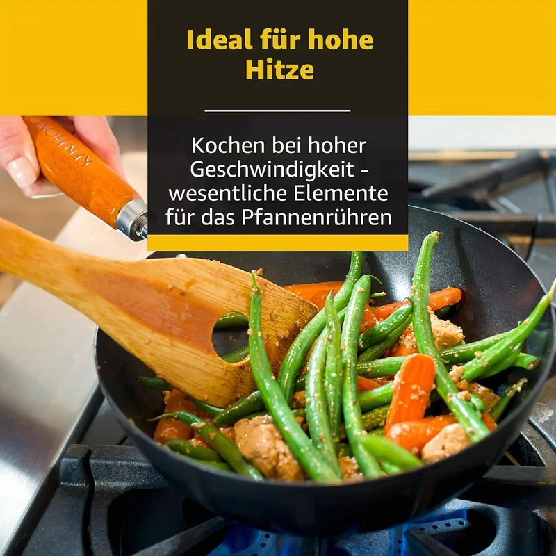 Ken Hom KH320001 Carbonstahl Mini Wok, 20cm, Classic, Nicht-Induktion/Holzgriff/Pfanne mit Flachem B