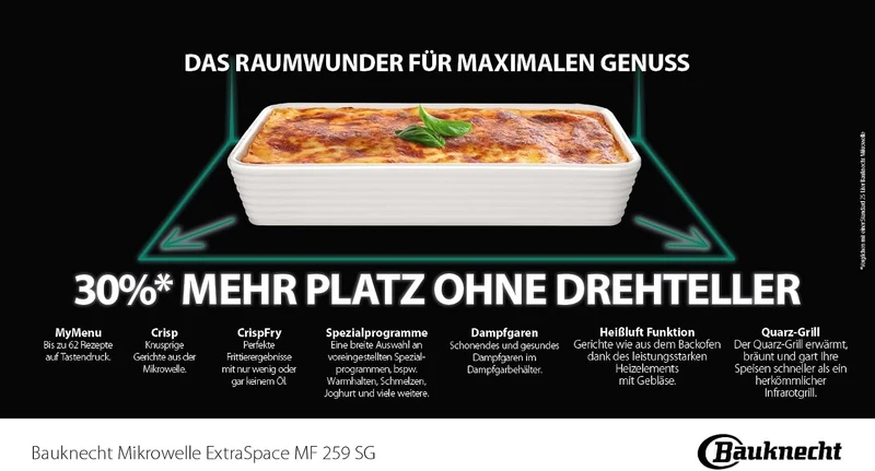 Mikrowelle MF 259 SG/Extra Space: Kombi Ohne Drehteller/My Menu/Crisp/Crisp Fry/Spezialprogramme/Dam