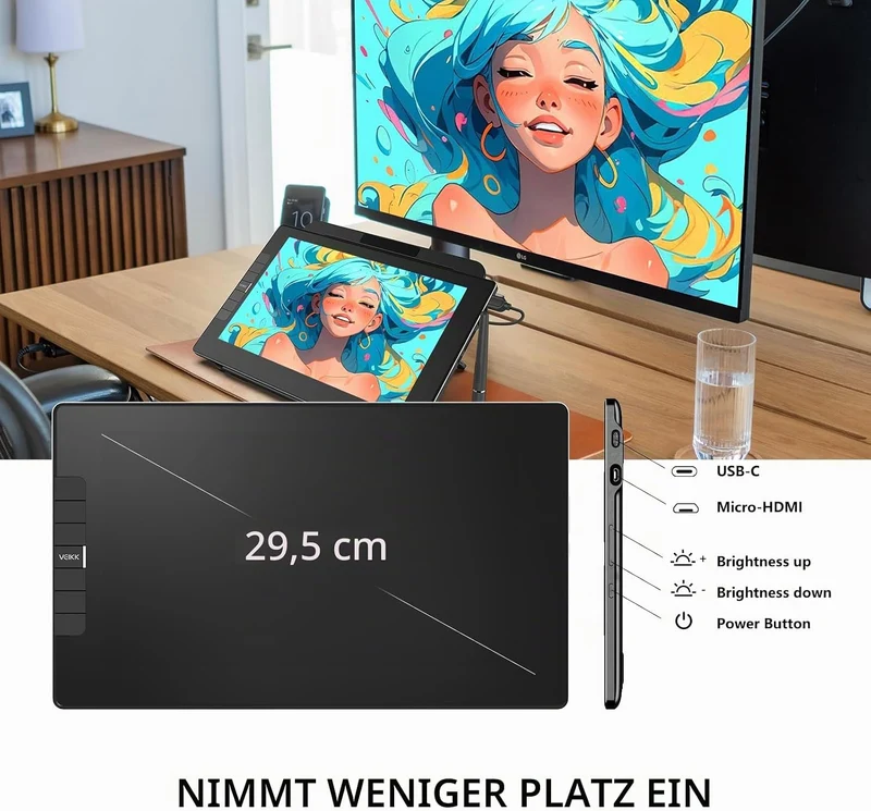 Grafiktablett mit Display,VEIKK VK1200 11,6 Zoll Zeichentablett mit Display mit 120% sRGB Bildschirm