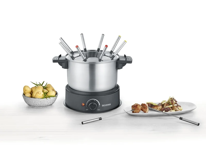 SEVERIN Fondue, spülmaschinengeeignetes Fondueset mit 8 farblich markierten Gabeln, elektrisches Fon