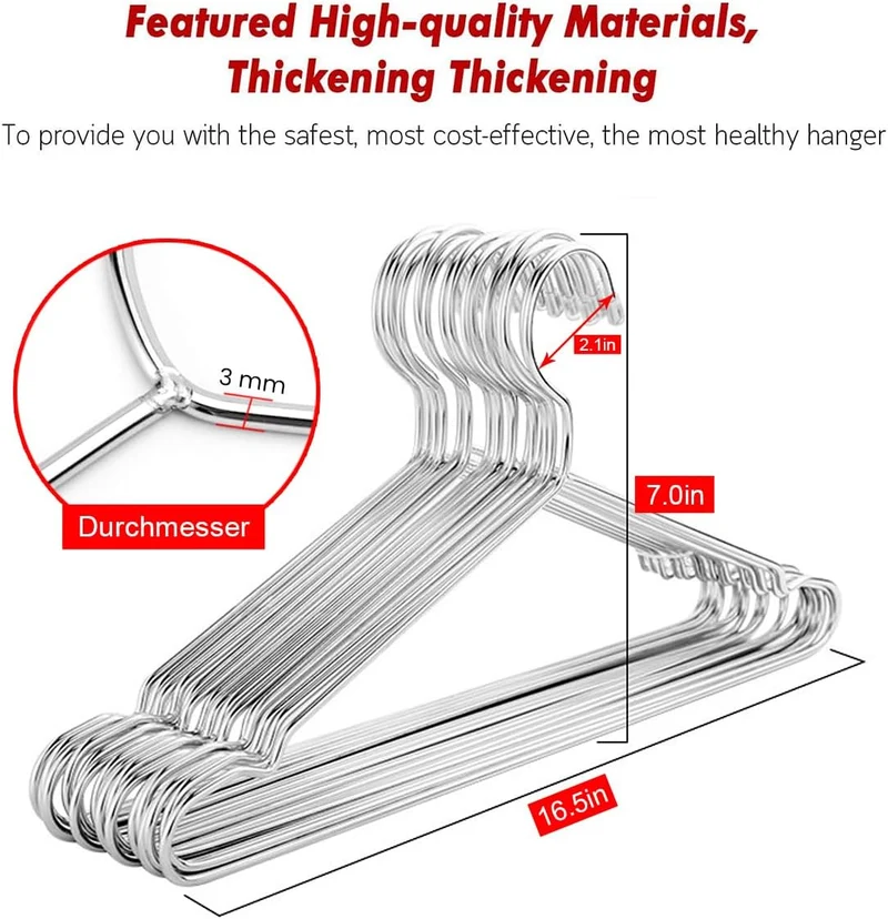 Puersit 50 Piece Edelstahl Kleiderbügel 42 cm Metall Kleiderbügel, Hosenbügel, Kleiderbügel, Robuste