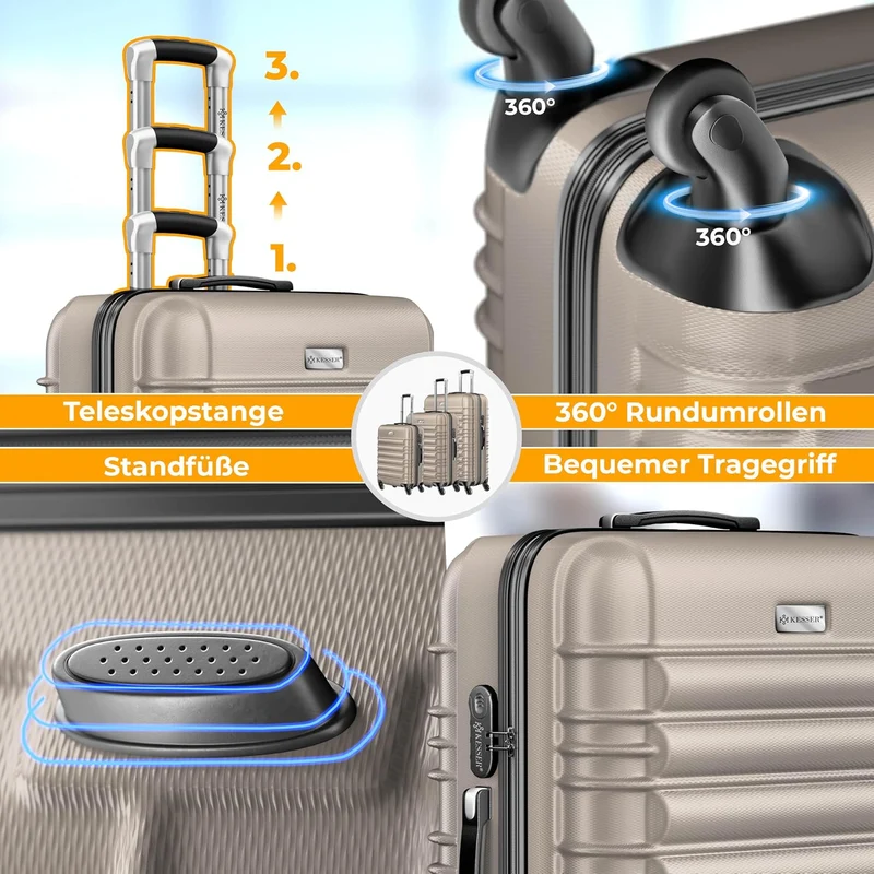 KESSER® 3tlg. Hartschalenkofferset Hard Shell Basic Hartschalenkoffer Trolley Koffer Reisekoffer Rei