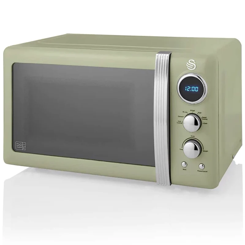 Swan Retro SM22030GNEU Digital Mikrowelle 20L, 5 Leistungsstufen, Auftaufunktion, 60 Minuten Timer,