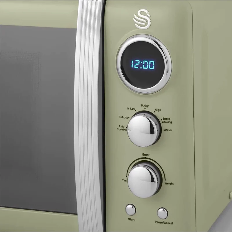 Swan Retro SM22030GNEU Digital Mikrowelle 20L, 5 Leistungsstufen, Auftaufunktion, 60 Minuten Timer,