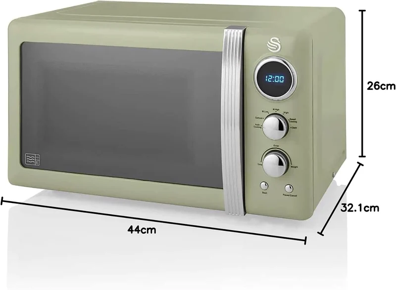 Swan Retro SM22030GNEU Digital Mikrowelle 20L, 5 Leistungsstufen, Auftaufunktion, 60 Minuten Timer,