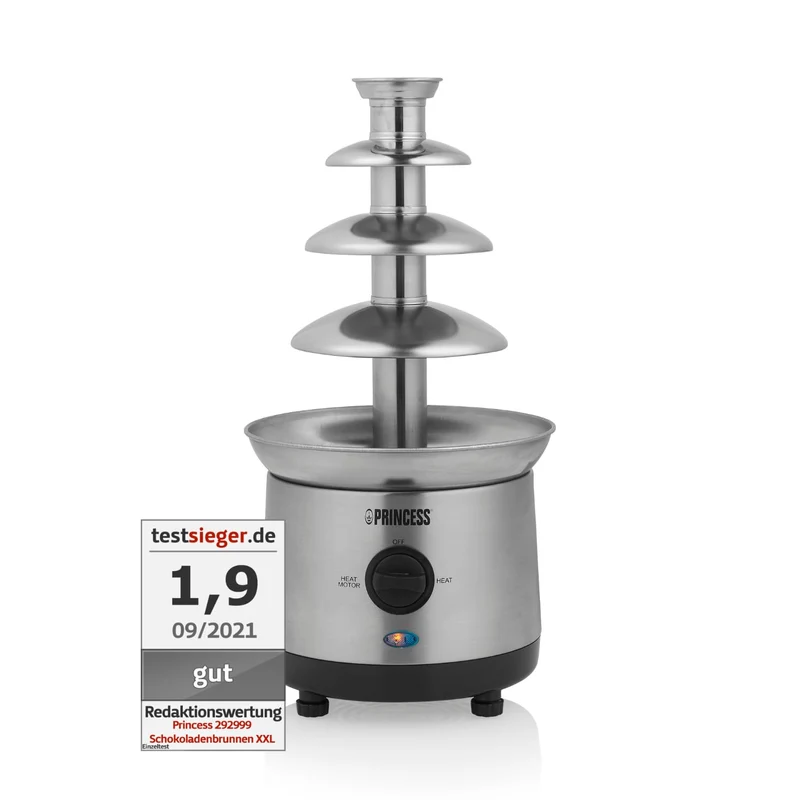 Princess Schokoladenbrunnen XXL – 4 Etagen, Warmhaltefunktion, 190 Watt, 1,1 Liter, PFOA und BPA Fre
