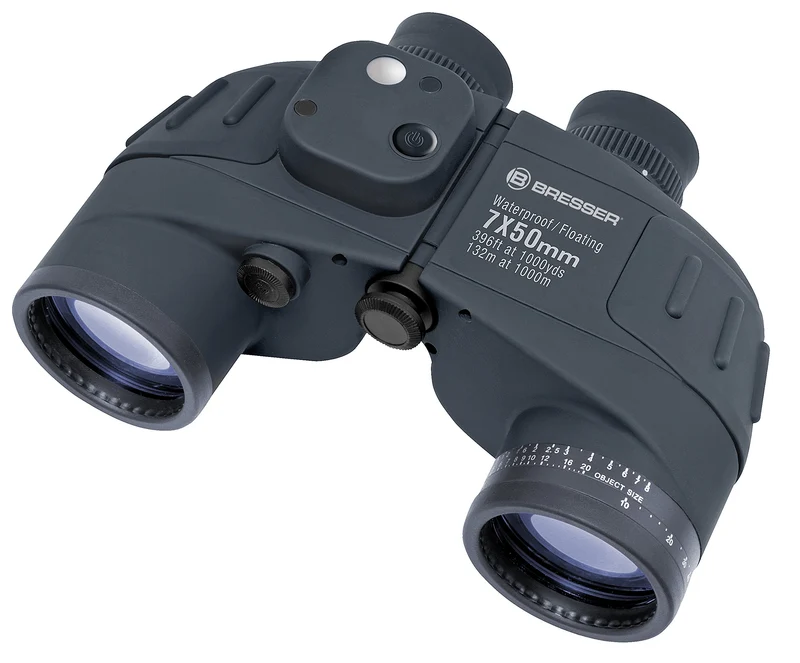 Bresser Fernglas Nautic 7x50 wasserdicht mit 360° Kompass, Strichplatte zur Entfernungs- und Grössen