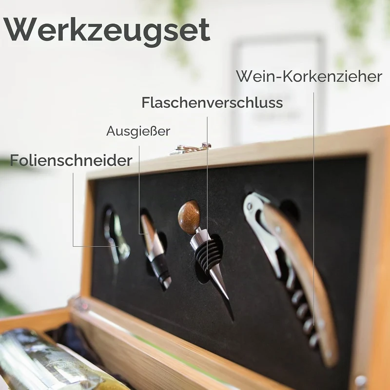 CASE ELEGANCE Wein Geschenk Box - Weinzubehör für 0,7 Liter Flaschen - Dekantierset Sommelier Set -