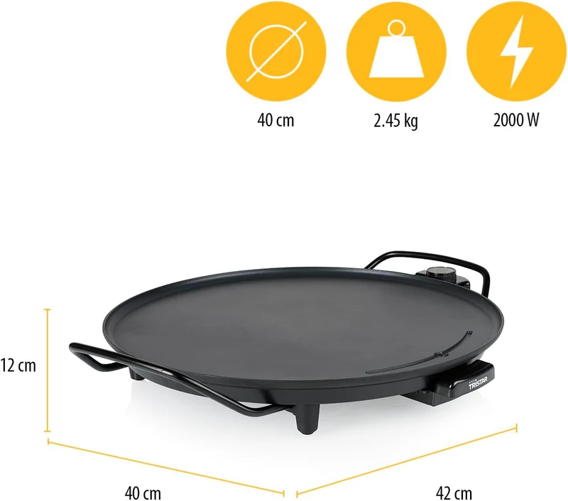 Tristar BP-2787 Grillplatte – Ø 40 cm – 4 Personen – 2000 W – Schwarz