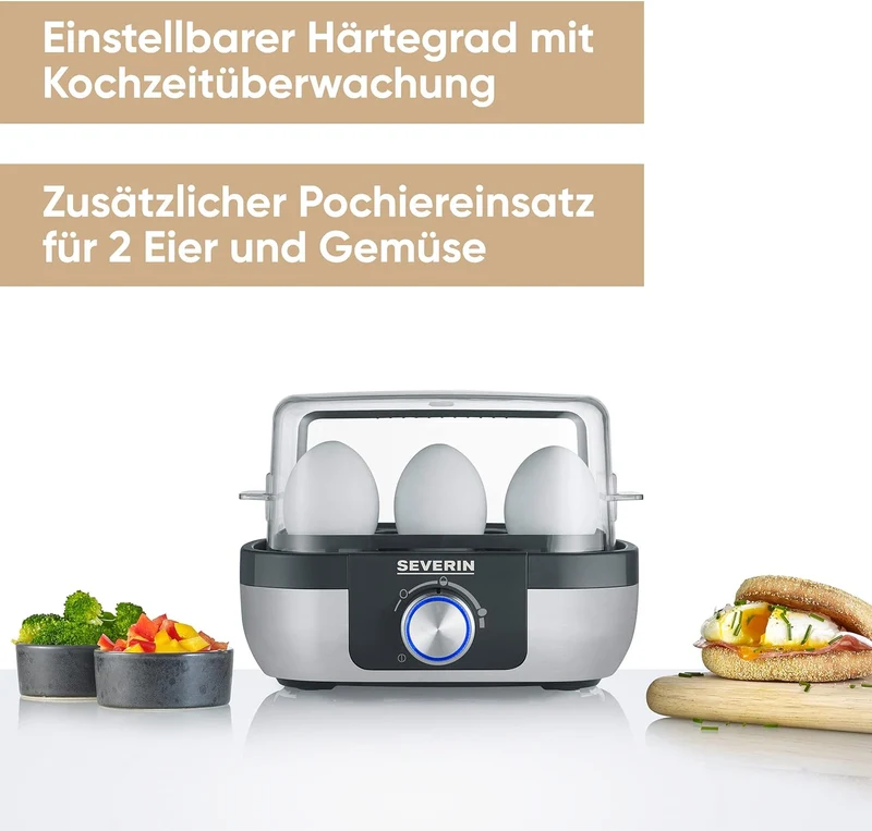 SEVERIN Eierkocher für 6 Eier mit elektronischer Kochzeitüberwachung, inkl. Messbecher mit Eierstech