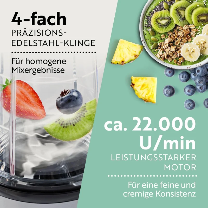 GOURMETmaxx Mr. Magic Power Pro Mixer 400 Watt | Smoothie Maker mit to go Deckel | Standmixer mit Mi