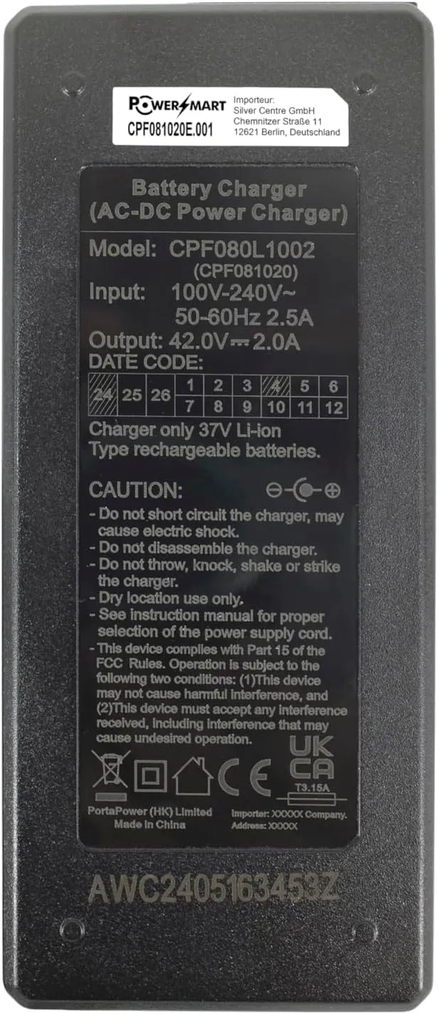 PowerSmart® 2A 42V Ladegerät Netzteil für 36V Akku von Diavelo