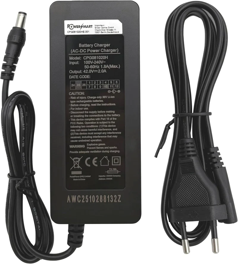 PowerSmart 36V-42V 2A Ladegerät Ersatz für NAVEE N20, N30, N40, DC 5.5 * 2.1mm
