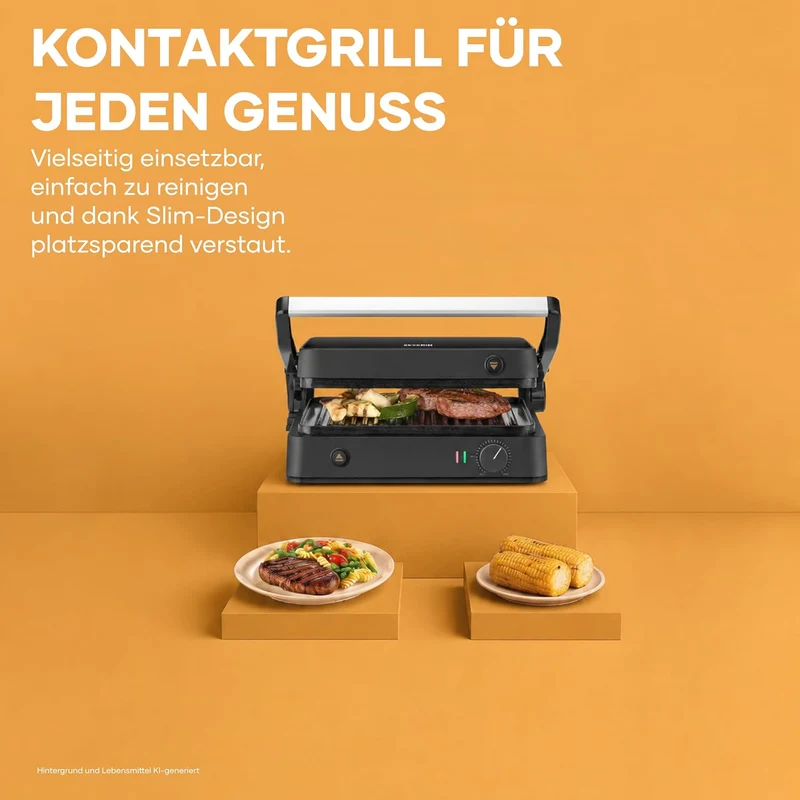 SEVERIN SEVINI Lite, Kontaktgrill für Fleisch, Fisch & Gemüse, Keramikbeschichteter Sandwich-Maker f