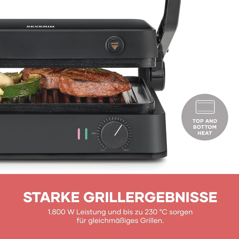 SEVERIN SEVINI Lite, Kontaktgrill für Fleisch, Fisch & Gemüse, Keramikbeschichteter Sandwich-Maker f