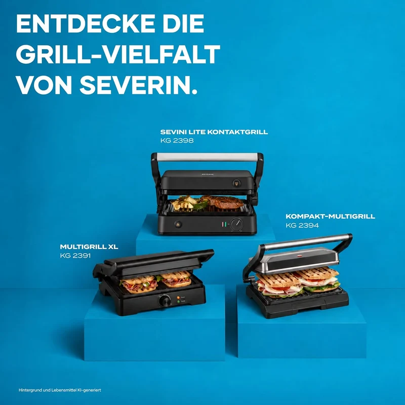 SEVERIN SEVINI Lite, Kontaktgrill für Fleisch, Fisch & Gemüse, Keramikbeschichteter Sandwich-Maker f
