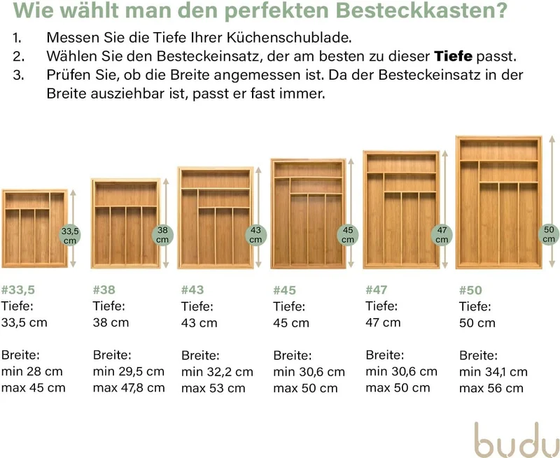 budu Besteckkasten #43 (Tiefe 43cm) aus Bambus - Schubladen Ordnungssystem für die Küche - Besteckka