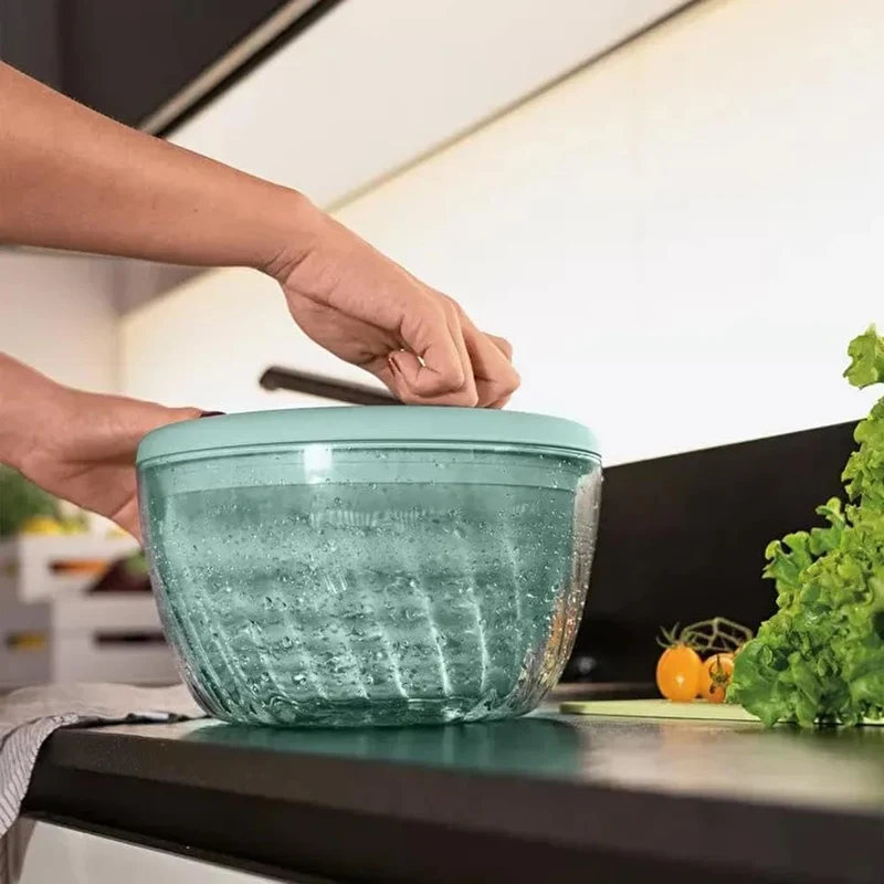 Guzzini - Kitchen Active Design, SPIN&STORE Salatschlüder mit Deckel - Olivgrün, Ø26 x h19 cm | 400