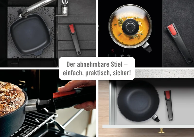 Woll Diamond Lite Wok- und Rührpfanne, Ø 26 cm, 9 cm hoch, mit abnehmbaren Stiel - Geeignet für Cera