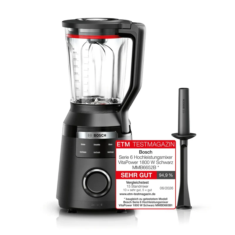 Bosch Hochleistungsmixer, Smoothie Maker, 1800W, VitaPower Serie 6 MMB6652B, 45.000 U-min, Programme