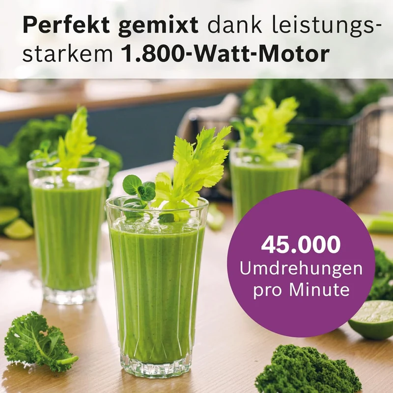 Bosch Hochleistungsmixer, Smoothie Maker, 1800W, VitaPower Serie 6 MMB6652B, 45.000 U-min, Programme