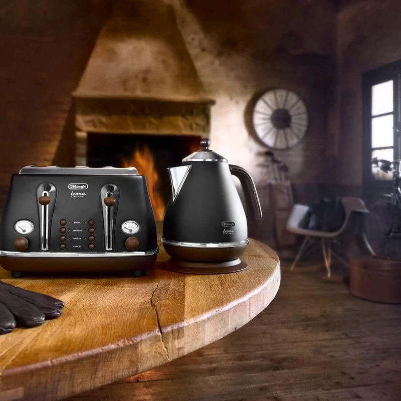 De'Longhi Wasserkocher Icona Vintage KBOV2001.BK - 1,7 l mit Wasserstandsanzeige und 360° Basis, Ede