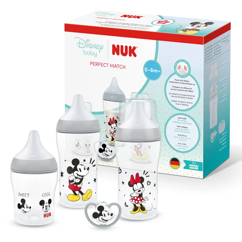 NUK Perfect Match Babyflaschen & Schnuller Geschenkset für Neugeborene | 0–6 Monate | 3 x Anti-Kolik