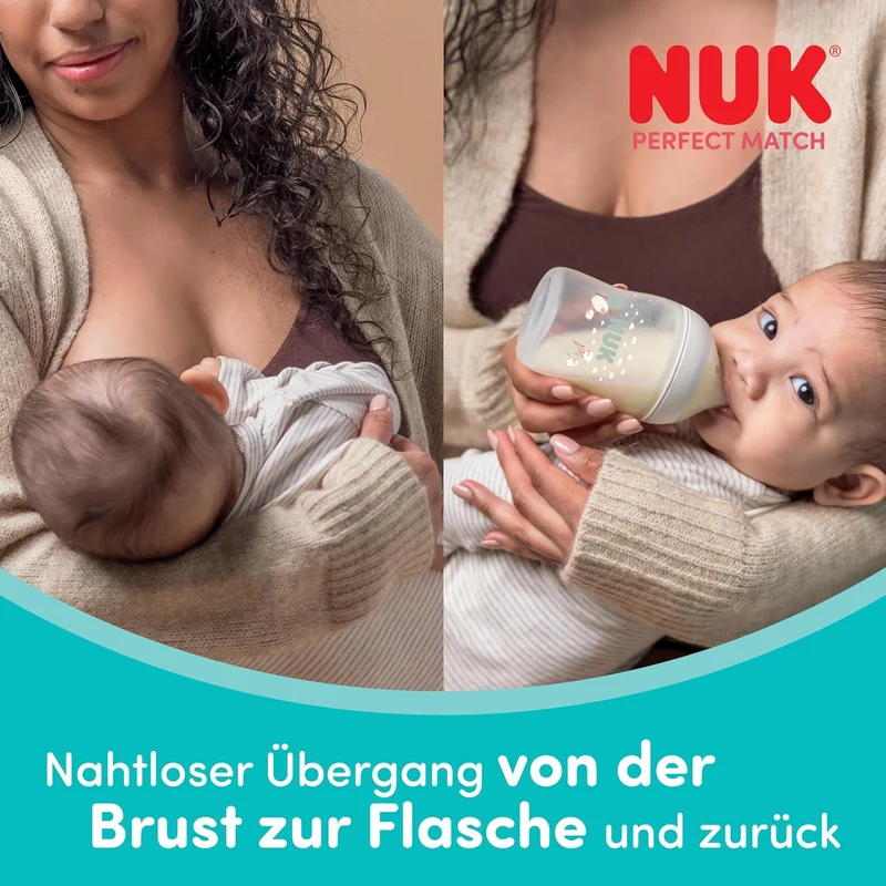 NUK Perfect Match Babyflaschen & Schnuller Geschenkset für Neugeborene | 0–6 Monate | 3 x Anti-Kolik