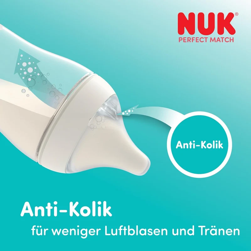 NUK Perfect Match Babyflaschen & Schnuller Geschenkset für Neugeborene | 0–6 Monate | 3 x Anti-Kolik