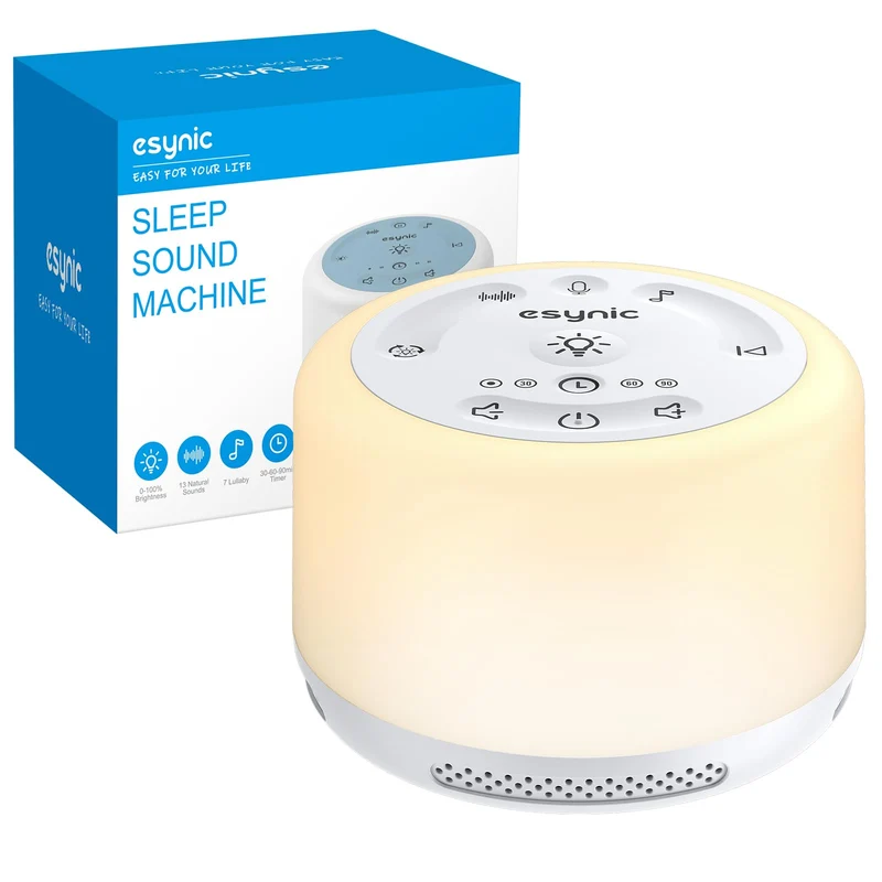 eSynic White Noise Machine Baby Einschlafhilfe 20 Weissem Rauschen Weiss, Weiss