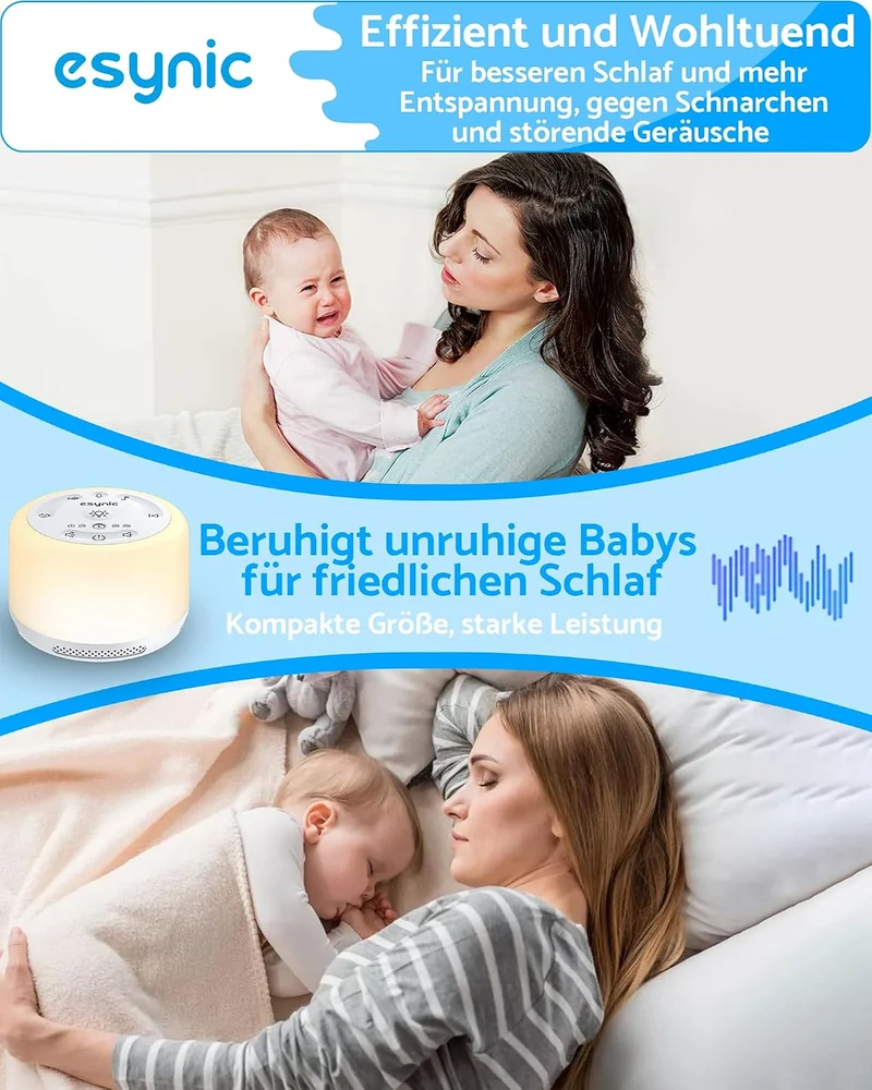eSynic White Noise Machine Baby Einschlafhilfe 20 Weissem Rauschen Weiss, Weiss