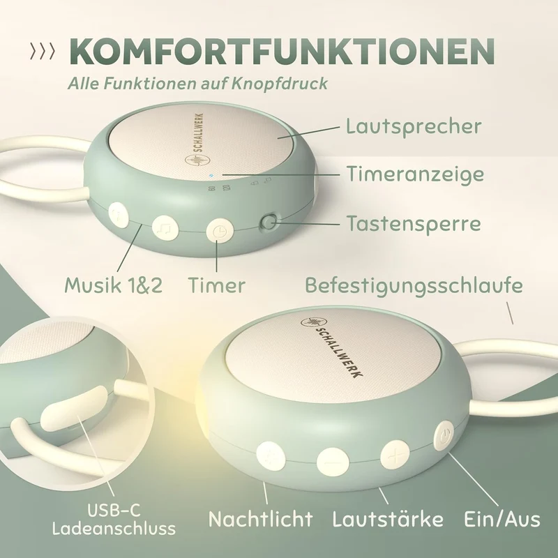 Schallwerk® White Noise Machine Baby – Einschlafhilfe für Babys & Erwachsene mit weissem Rauschen, N