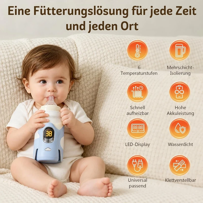 Flaschenwärmer Baby Unterwegs Babyflaschen Wärmer, 8000mAh Akku LED-Display