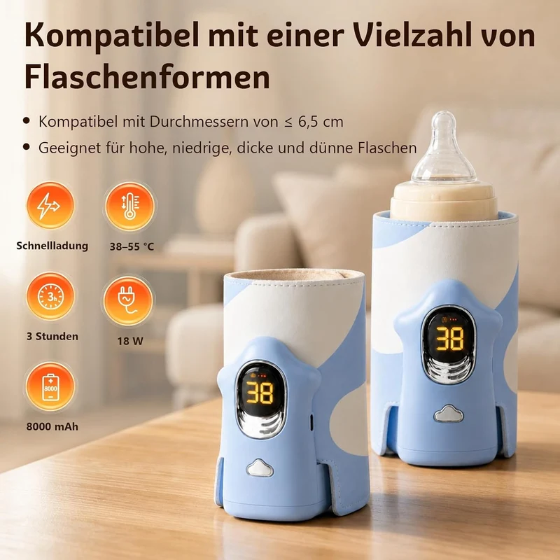 Flaschenwärmer Baby Unterwegs Babyflaschen Wärmer, 8000mAh Akku LED-Display