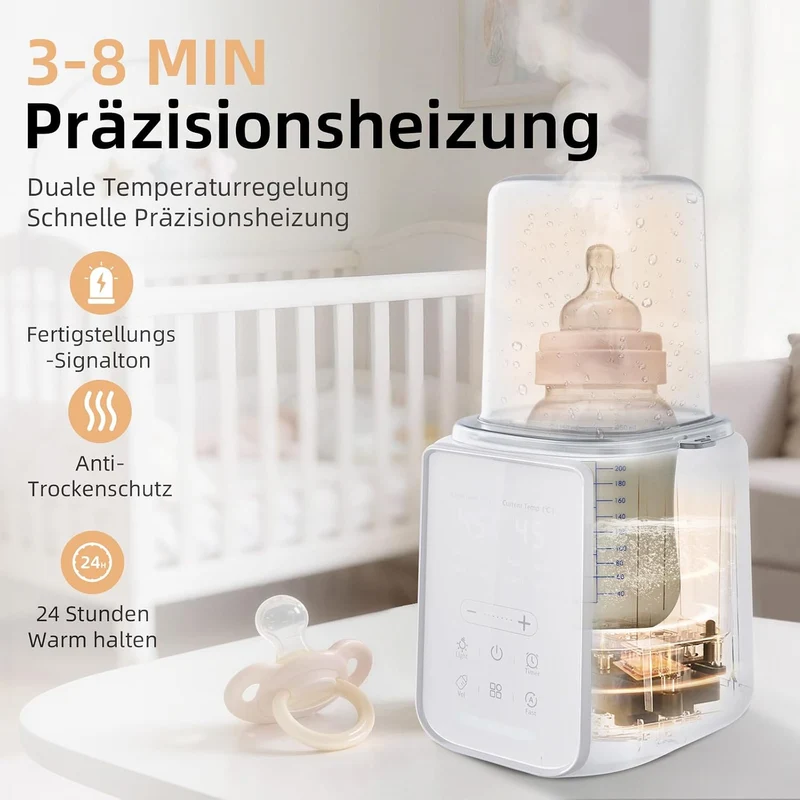 Babyflaschenwärmer 8-in-1 mit Temp-Anzeige, Nachtlicht & 24h Warmhaltung Winterweiss, Winterweiss