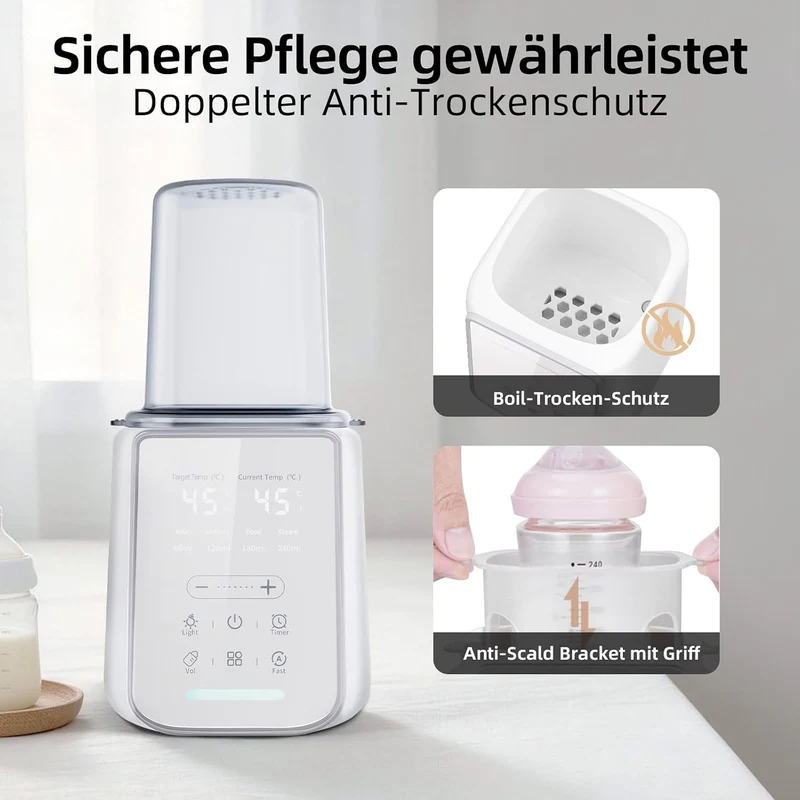 Babyflaschenwärmer 8-in-1 mit Temp-Anzeige, Nachtlicht & 24h Warmhaltung Winterweiss, Winterweiss
