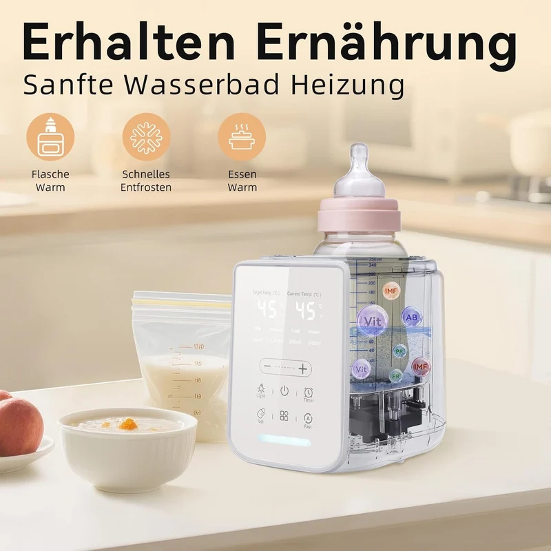 Babyflaschenwärmer 8-in-1 mit Temp-Anzeige, Nachtlicht & 24h Warmhaltung Winterweiss, Winterweiss