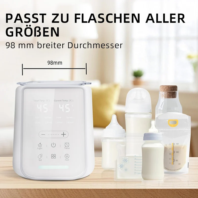 Babyflaschenwärmer 8-in-1 mit Temp-Anzeige, Nachtlicht & 24h Warmhaltung Winterweiss, Winterweiss