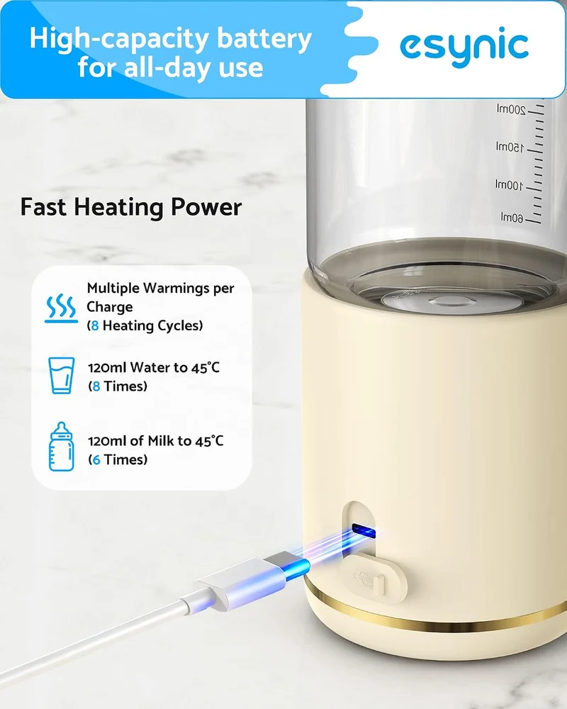 eSynic Portable Flaschenwärmer Babyflaschenwärmer Tragbarer Milk Warmer für Unterwegs 2-3 Min Schnel
