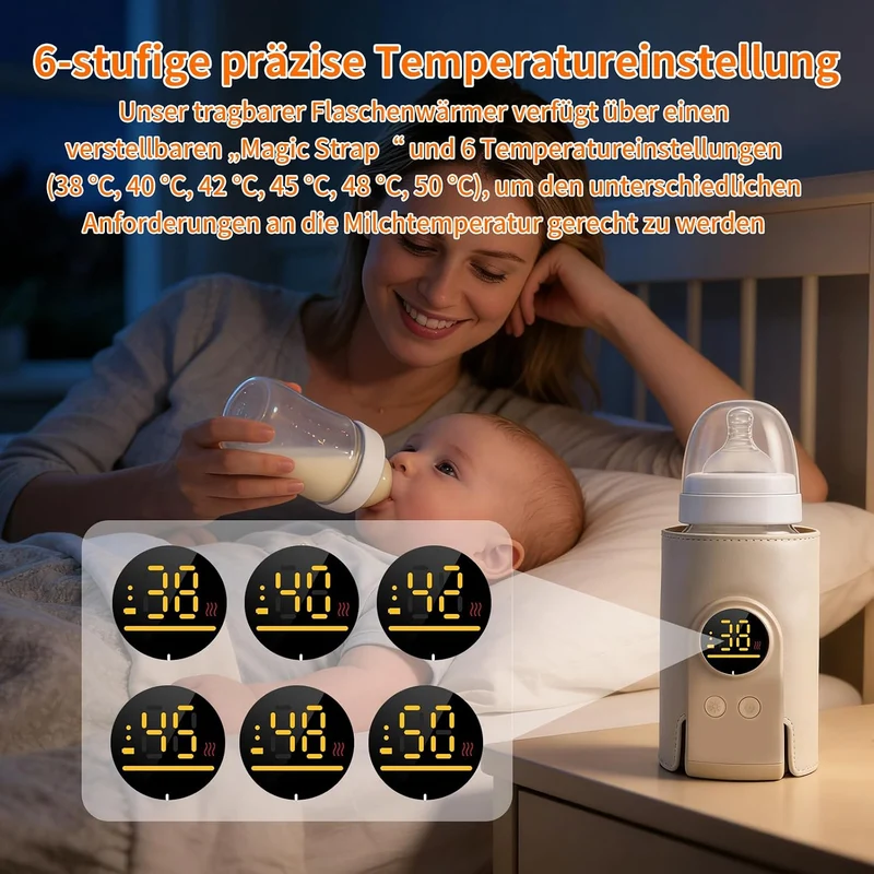 Flaschenwärmer Baby unterwegs mit 6 Temperaturstufen (38-50°C)
