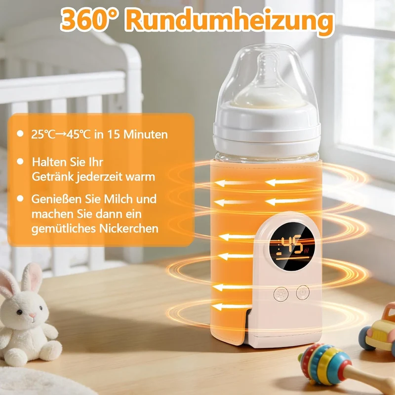 Flaschenwärmer Baby Unterwegs, Tragbarer Flaschenwärmer Akku mit LCD-Display,USB-Aufladung, 6 Einste