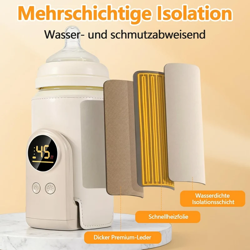 Flaschenwärmer Baby Unterwegs, Tragbarer Flaschenwärmer Akku mit LCD-Display,USB-Aufladung, 6 Einste