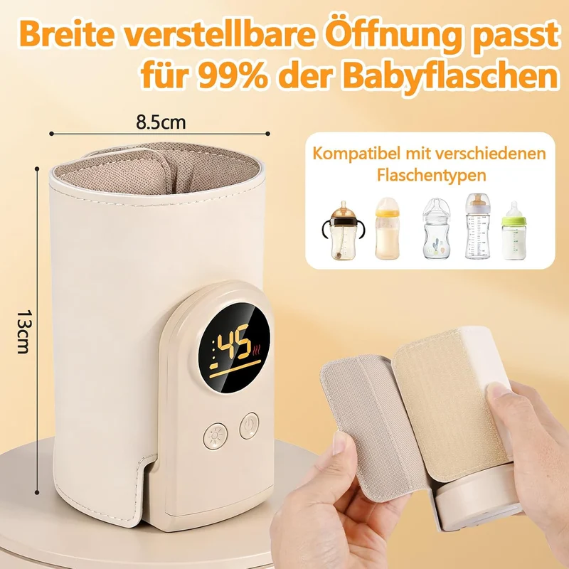 Flaschenwärmer Baby Unterwegs, Tragbarer Flaschenwärmer Akku mit LCD-Display,USB-Aufladung, 6 Einste
