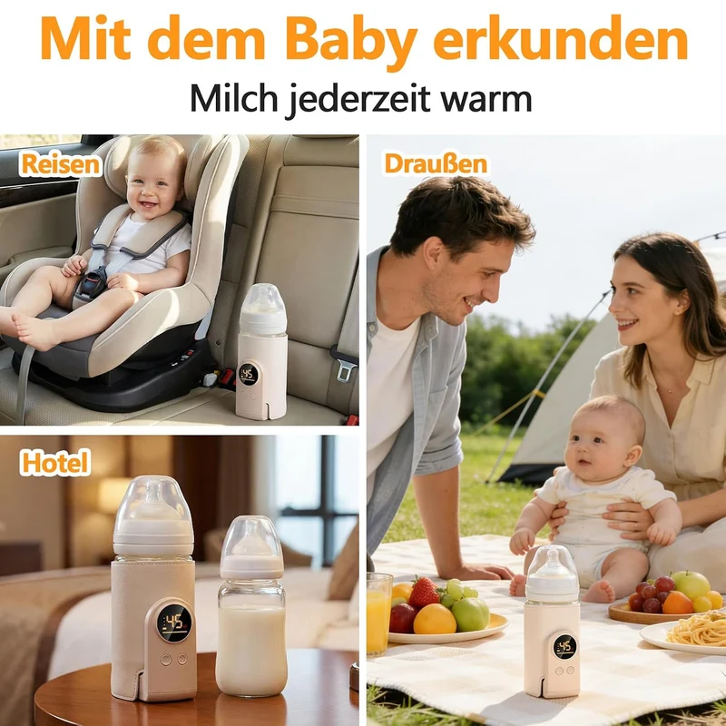 Flaschenwärmer Baby Unterwegs, Tragbarer Flaschenwärmer Akku mit LCD-Display,USB-Aufladung, 6 Einste