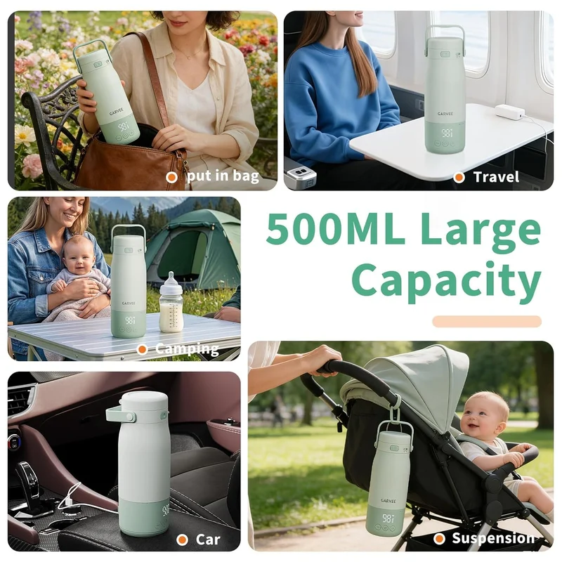 Babyflaschenwärmer 500 ml – kabellos 316 Edelstahl, Schnellladung Grün, Grün
